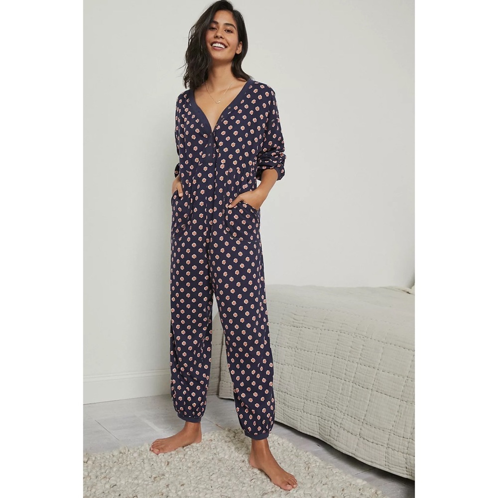 Anthropologie Fireside Flannel Lounge Jumpsuit